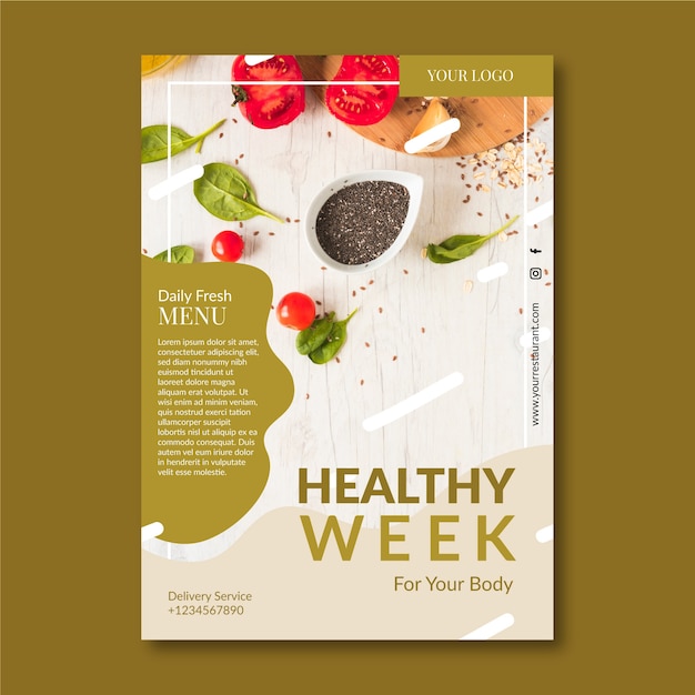 Creative template for healthy food restaurant poster with photo