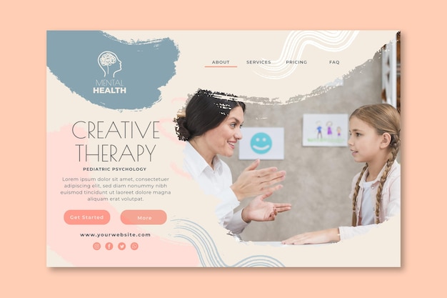 Free vector creative therapy landing page template