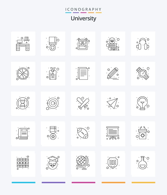 Vettore gratuito creative university 25 outline icon pack come il libro di studio della borsa dell'insegnante delle cuffie