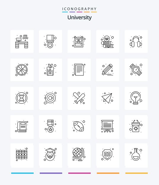 Creative University 25 OutLine icon pack Such As headphones teacher bag study book