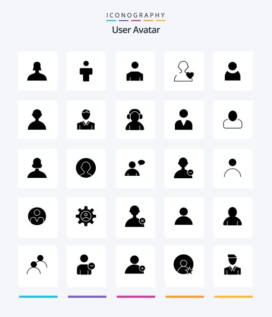 Creative User 25 Glyph Solid Black icon pack Such As avatar man love human basic