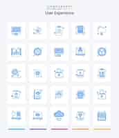 Free vector creative user experience 25 blue icon pack such as cloud network laptop archive web development