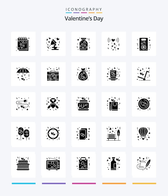 Creative valentines day 25 glyph solid black icon pack such as signal love love heart love