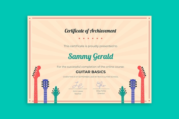 Free vector creative vintage guitar basics certificate