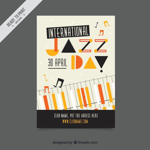 Vettore gratuito creativo epoca jazz brochure giorno pianoforte