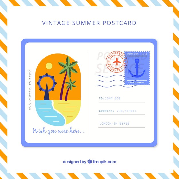 Free vector creative vintage summer postal template