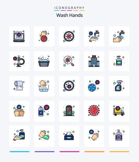 クリエイティブウォッシュハンド25ラインフィルアイコンパックハンド医療ウイルスハンドブラッドなど