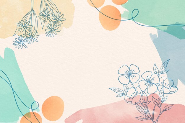 Creative watercolor background with drawn flowers