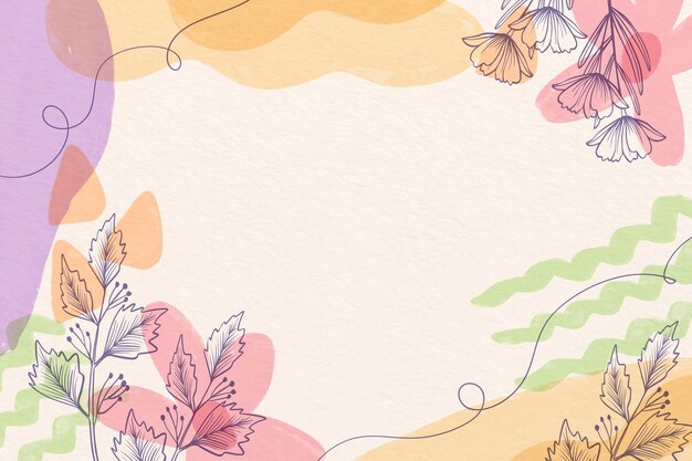 Creative watercolor background with drawn flowers