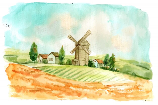 Creative watercolor farm