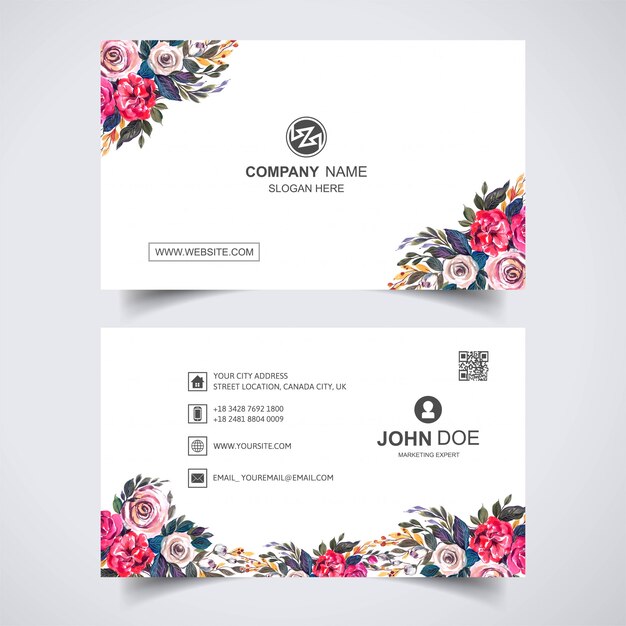 Free vector creative watercolor flower with business card template