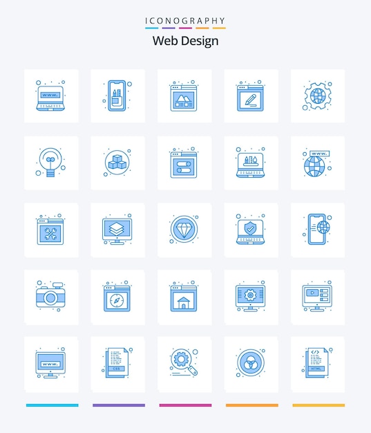 クリエイティブ Web デザイン 25 ブルー アイコン パック歯車ツール編集ツール編集レイアウトなど