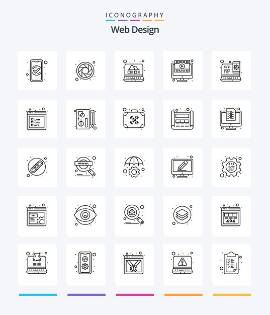 Креативный веб-дизайн 25 Набор значков OutLine, например, адаптивный видеобраузер онлайн-галереи