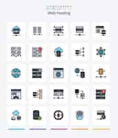 無料ベクター クリエイティブ web ホスティング 25 行の塗りつぶされたアイコン パック共有 web サーバー共有サーバー web の削除など