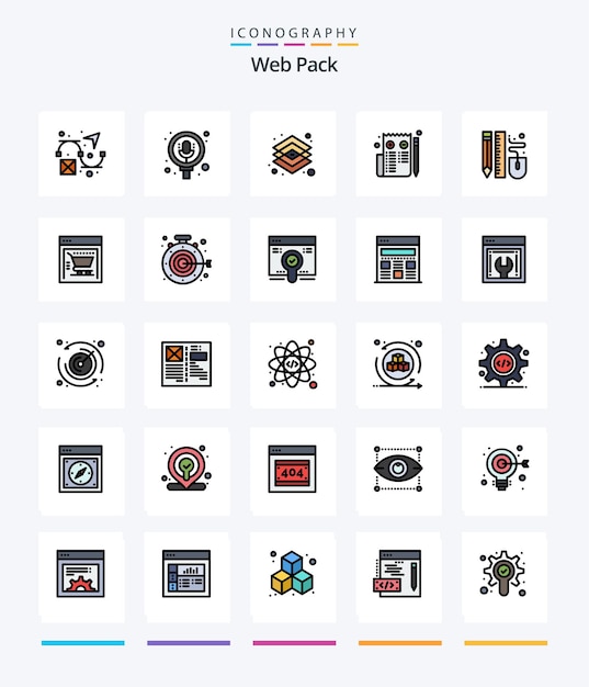 Free vector creative web pack 25 line filled icon pack such as mouse web design page browser