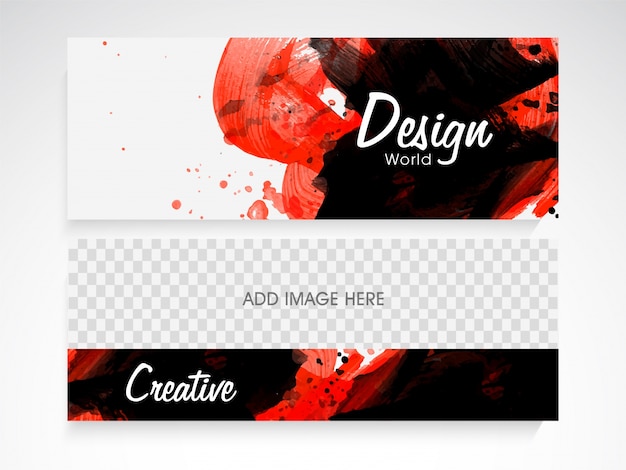 Free vector creative website header or banner with abstract brush stroke and space for your image.