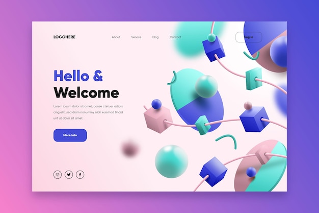 Free vector creative website landing page with illustrated 3d shapes