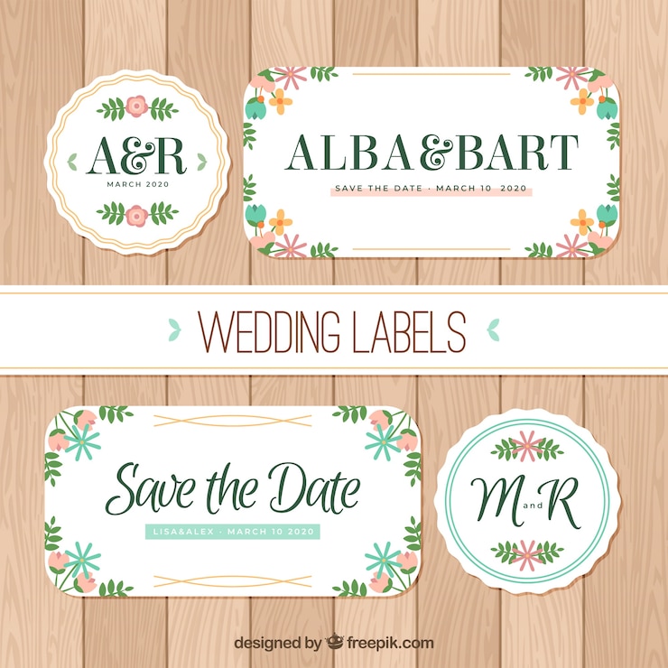 Free Vector creative wedding label pack