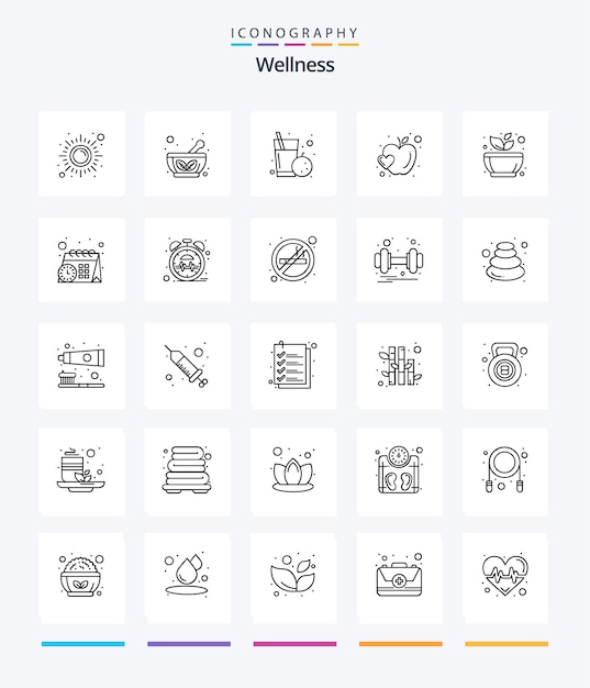 Free vector creative wellness 25 outline icon pack such as grinding heart saucer fruit health