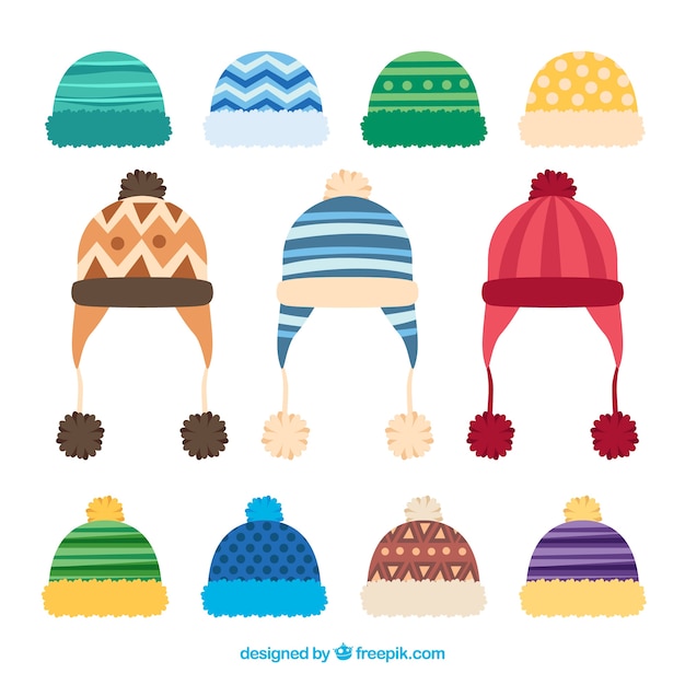 Vettore gratuito collezione di cappelli invernali creativi