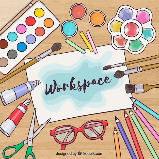  creative workspace with watercolor  elements