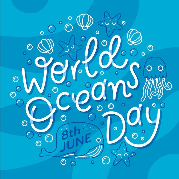 Free vector creative world ocean's day lettering