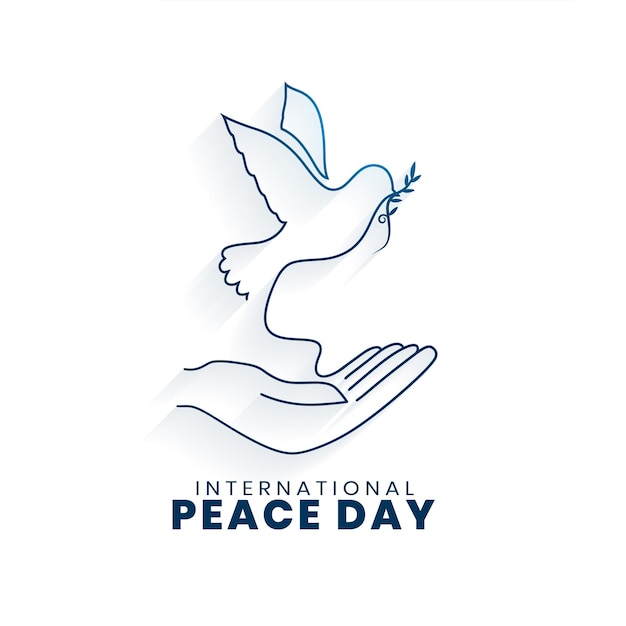 Free vector creative world peace day poster with line art dove bird and olive vector
