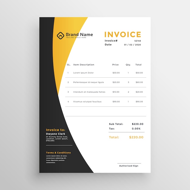 Free vector creative yellow modern invoice template