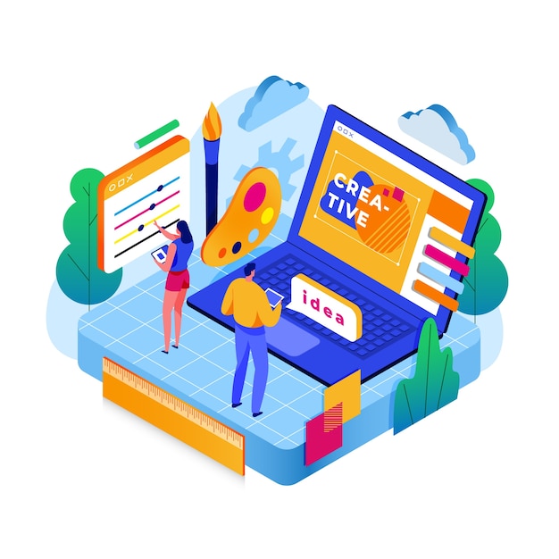 Free vector creativity in online websites isometric concept