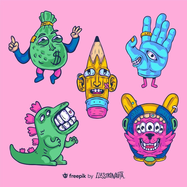 Free vector creatures illustration stickers set