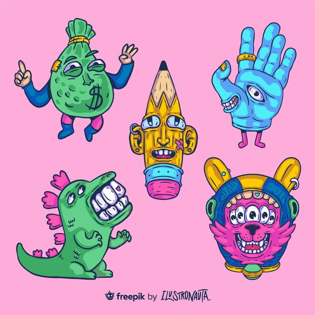 Creatures illustration stickers set