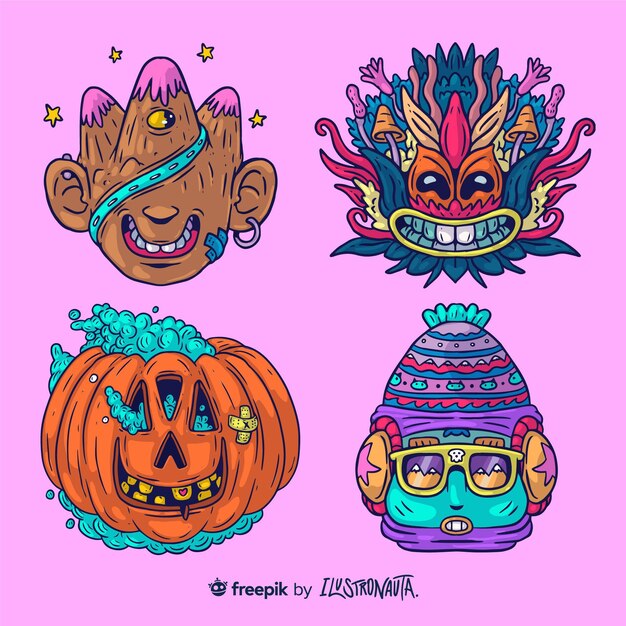 Creatures illustration stickers set