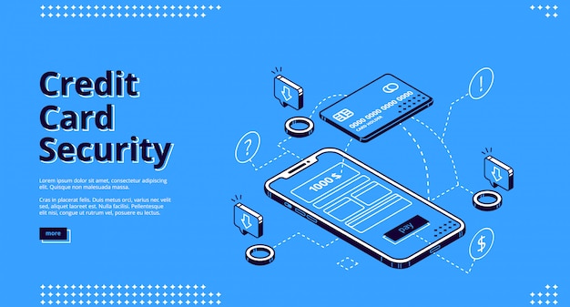 Кредитная карта безопасности сайта дизайн телефона и робота