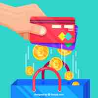 Free vector credit cards, coins and shoppin bags