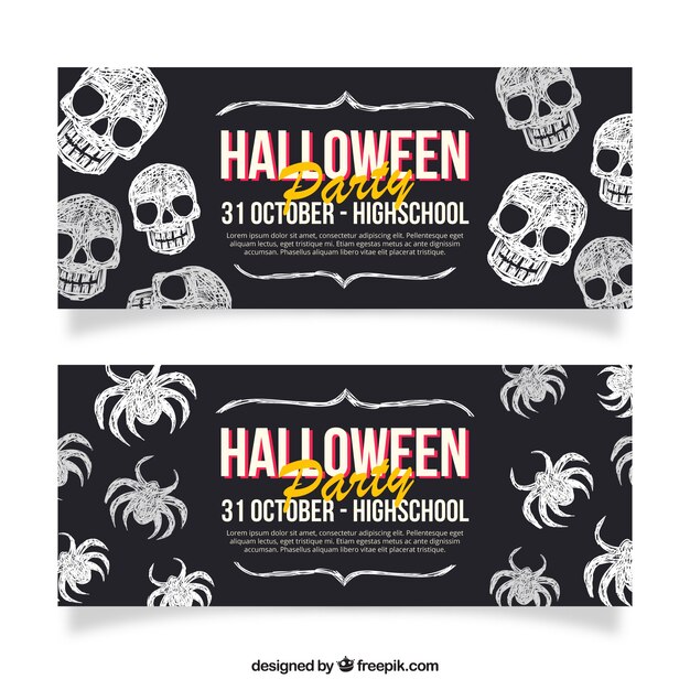 Free vector creepy banners with skulls and spiders