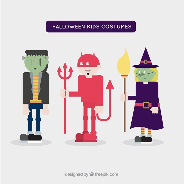 Creepy children wearing halloween costumes