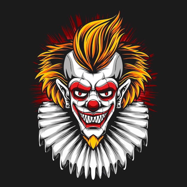 Creepy clown head for clothing illustration