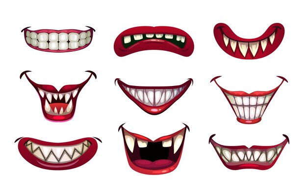 Creepy clown mouths set Premium Vector