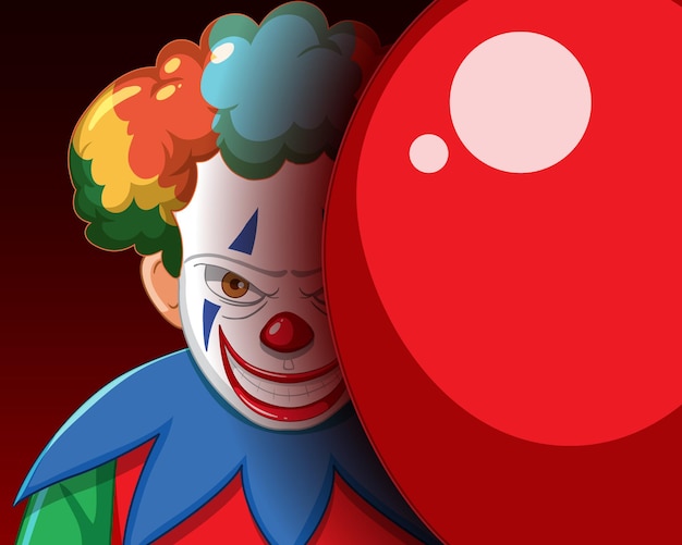 Бесплатное векторное изображение Жуткий клоун улыбается с красным воздушным шаром