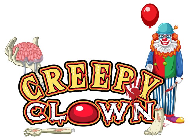 Free vector creepy clown word logo with clown holding balloon