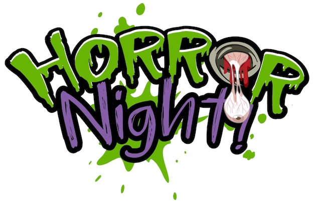 Vettore gratuito occhio inquietante sulla parola logo horror night