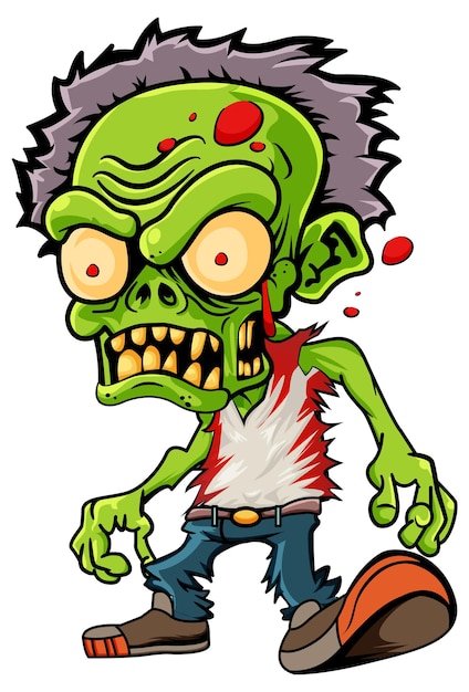 A creepy green zombie in cartoon style