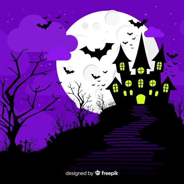 Creepy halloween background with flat design