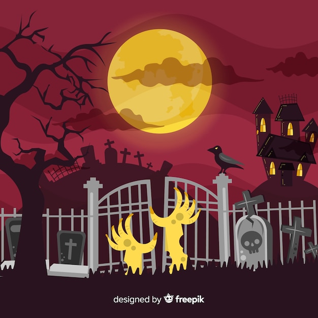 Free vector creepy halloween background with flat design