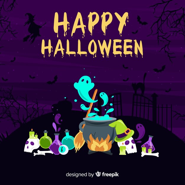 Creepy halloween background with flat design