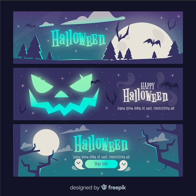 Creepy halloween banners with flat design