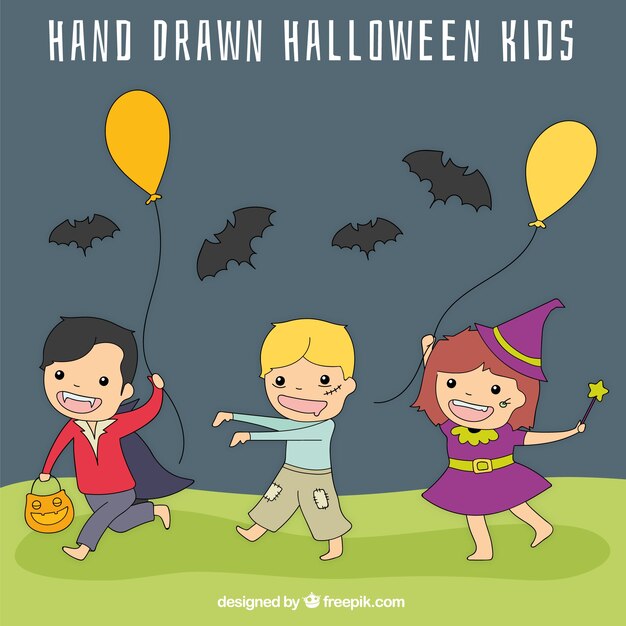 Creepy halloween children with balloons