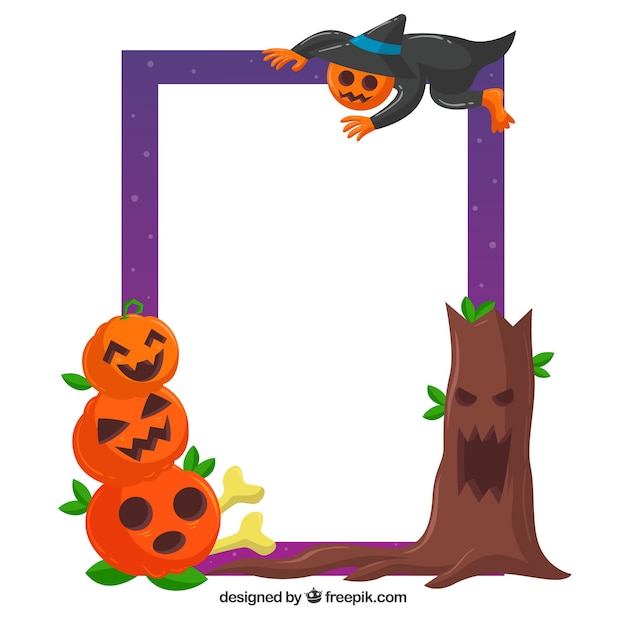 Vettore gratuito creepy cornice di halloween con design piatto