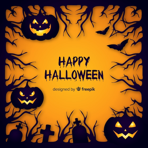 Creepy halloween frame with flat design