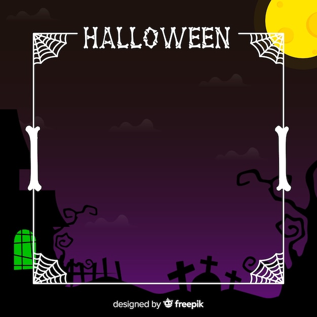 Creepy halloween frame with flat design